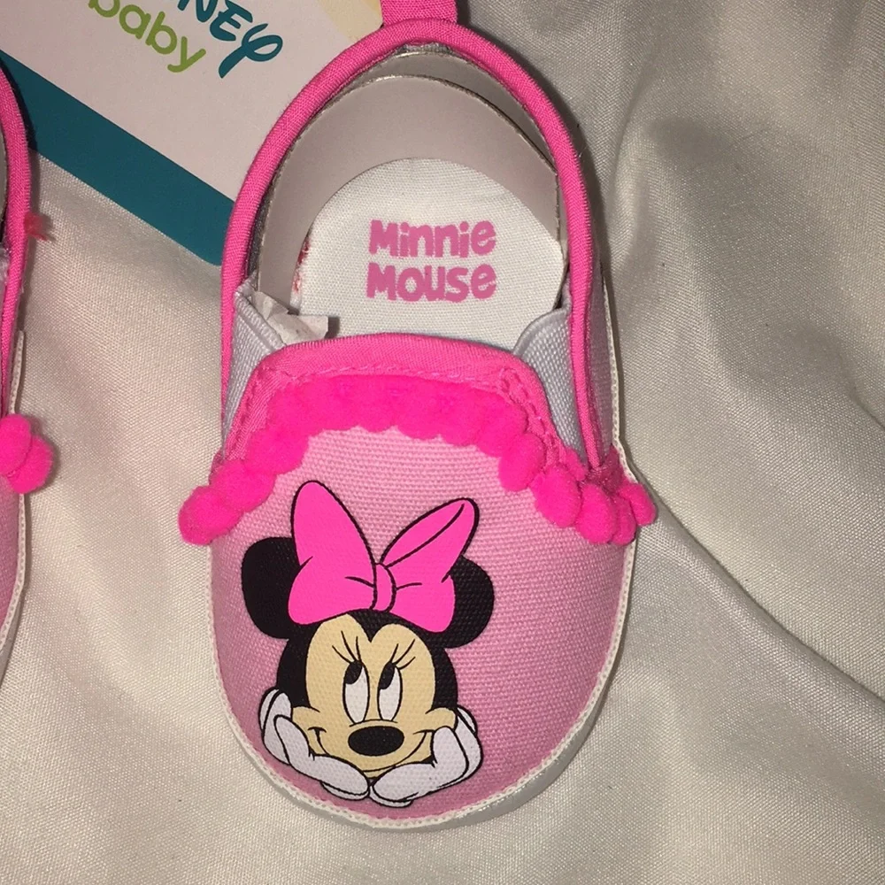 Minnie Mouse Pom Pom Baby Shoes, Pink, 3-6 Months